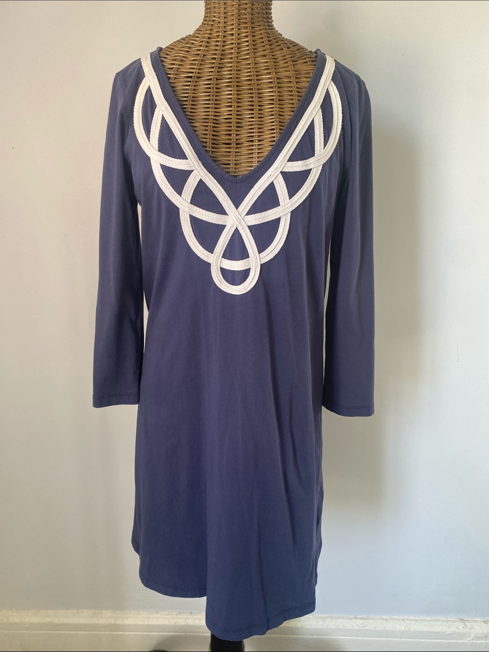 Lilly Pulitzer Indigo Midi Dress with White Braided V-Neck
